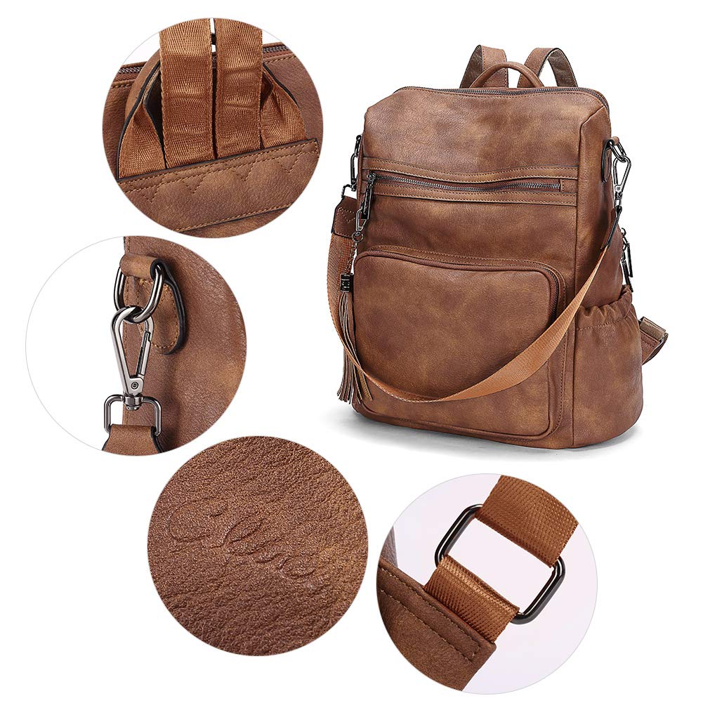 CLUCI Backpack Purse for Women Travel Backpack Large Leather Fashion Designer Lady Shoulder Bag with Tassel Brown