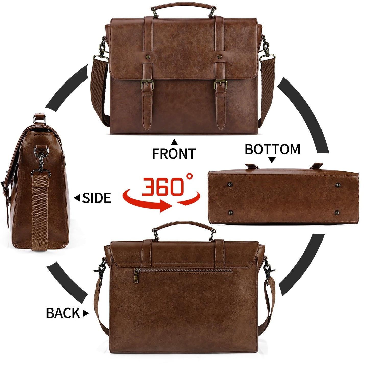 Leather Mens Messenger Bag Vintage 15.6 Inch Waterproof Leather Laptop Briefcase Satchel Shoulder Bag Computer Laptop Bag, Dark brown