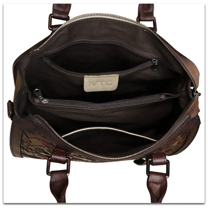 Genuine Leather Satchel for Women Embossed Leather Top Handle Bags Handmade Purse Vintage Crossbody Handbags Hobo Bag (Coffee)