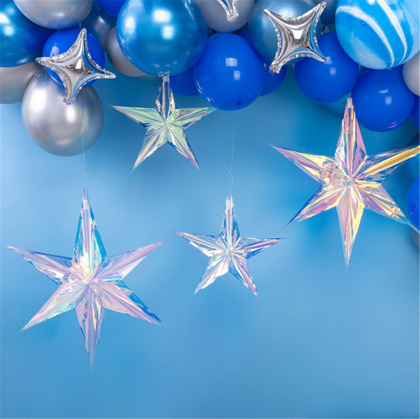 6 Pack 15.74 Inch Iridescent Ornament Star Hanging Decorations Hexagon Star Clear Foil Decorative Folding Rainbow Shine Party Ornaments for Bridal Shower Wedding Birthday Frozen Theme Decoration