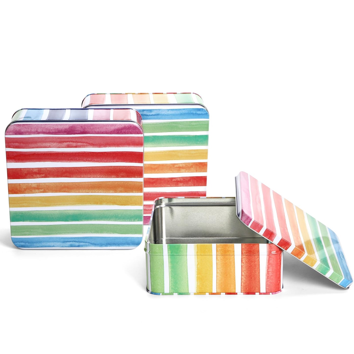 Yopay 3 Pack Metal Cookie Tin with Lid, Square Baking Cake Gift Tins for Patisseries, 7" x 7" x 2.76" Candy Brownies Snacks Chocolate Storage Container for Christmas Easter Thanks Giving Holiday