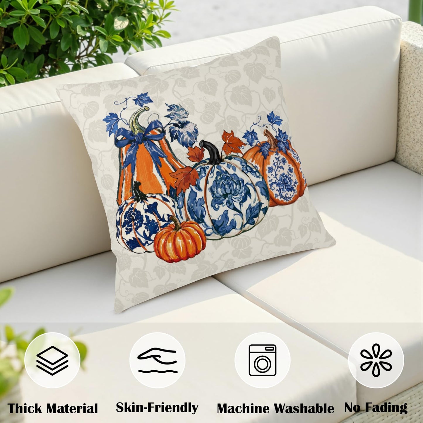 ABSOP Fall Orange Blue Pumpkin Pillow Covers 18x18 Inch Autumn Decorative Throw Pillow Covers Set of 2 Thanksgiving Harvest Pillowcases for Soft Couch Room Decor