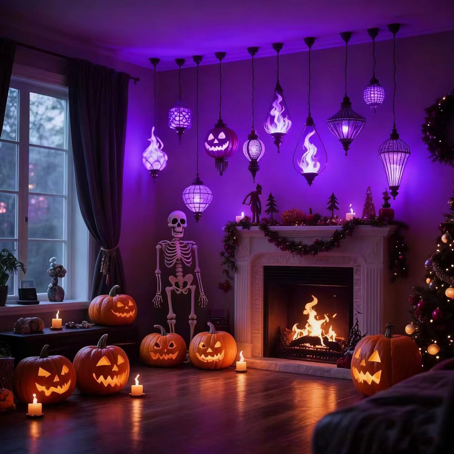 JAHEKS Orange Purple Flame Light Bulbs, Flickering Light Bulb with 4 Modes Upside Down Effect, 5W E26 Base LED Fire Lights for Halloween Christmas, Indoor Outdoor Party Home Patio Porch Decor