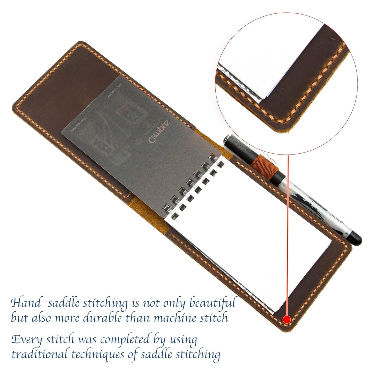 Turbosnail Real Genuine Leather Notepad Cover For Mini Pocket Notebook 3" X 5", Leather Cover For Rite In The Rain Top-Spiral Notebook,Customized Gift (Brown)