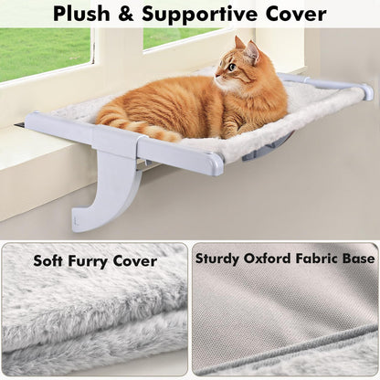 Zoratoo Window Sill Mount Cat Perch for Indoor Cats, One-Step Sliding Clamping Slot Adjustment Cat Hammock with Washable Cover, No Suction Cups Pet Bed for Windowsill & Bedside (XL)