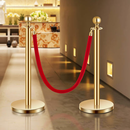 VEVOR Stanchions and Velvet Ropes 4Pcs, Hollow Base with Stainless Steel Post, 2 Red Velvet Ropes and Posts, Crowd Control Barriers Gold Stanchions, Red Carpet Runner Poles for Party Supplies