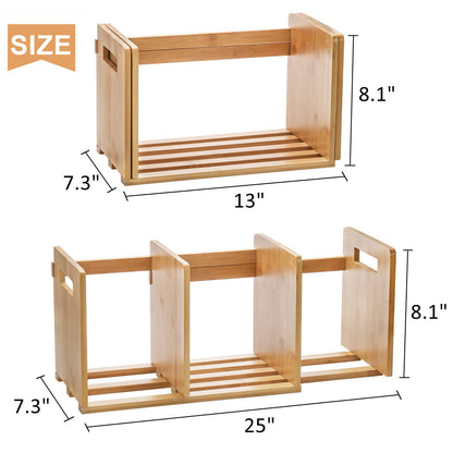 ZOOFOX Bamboo Desktop Bookshelf, Expandable Desktop Organizer, Small Display Shelf Book Rack for Office Supplies, Home Tabletop