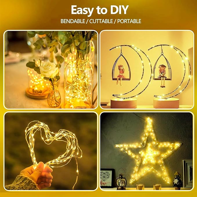 2-Pack Fairy Lights Battery Operated with Remote, Waterproof 66FT 200 LED Battery String Lights Outdoor Indoor, 8 Modes Twinkle Lights with Timer for Bedroom Wedding DIY Christmas Decor (Warm White)