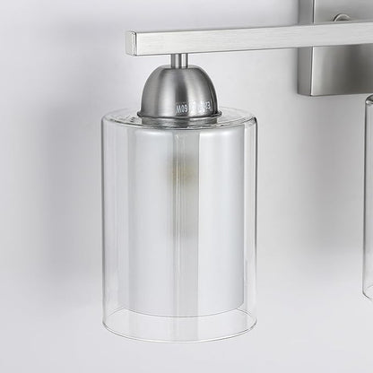 Stainless Steel Bathroom Vanity Light Over Mirror, 2 Light Brushed Nickel Bathroom Light Fixtures with Milk Glass and Clear Glass Shades, Modern Vanity Lighting Wall Mount