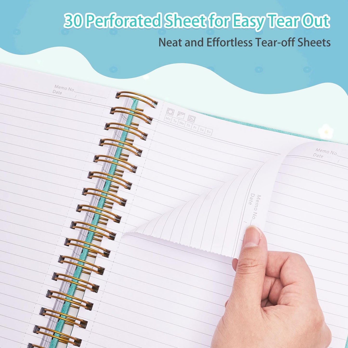 Spiral Notebook, 365 Page Hardcover Leather Notebook Journal, Large A5 Lined Journal for Women Men, College Ruled Notebooks for Work School, Journals for Writing, 24pcs Index Tabs, 5.5" x 8.5", Black