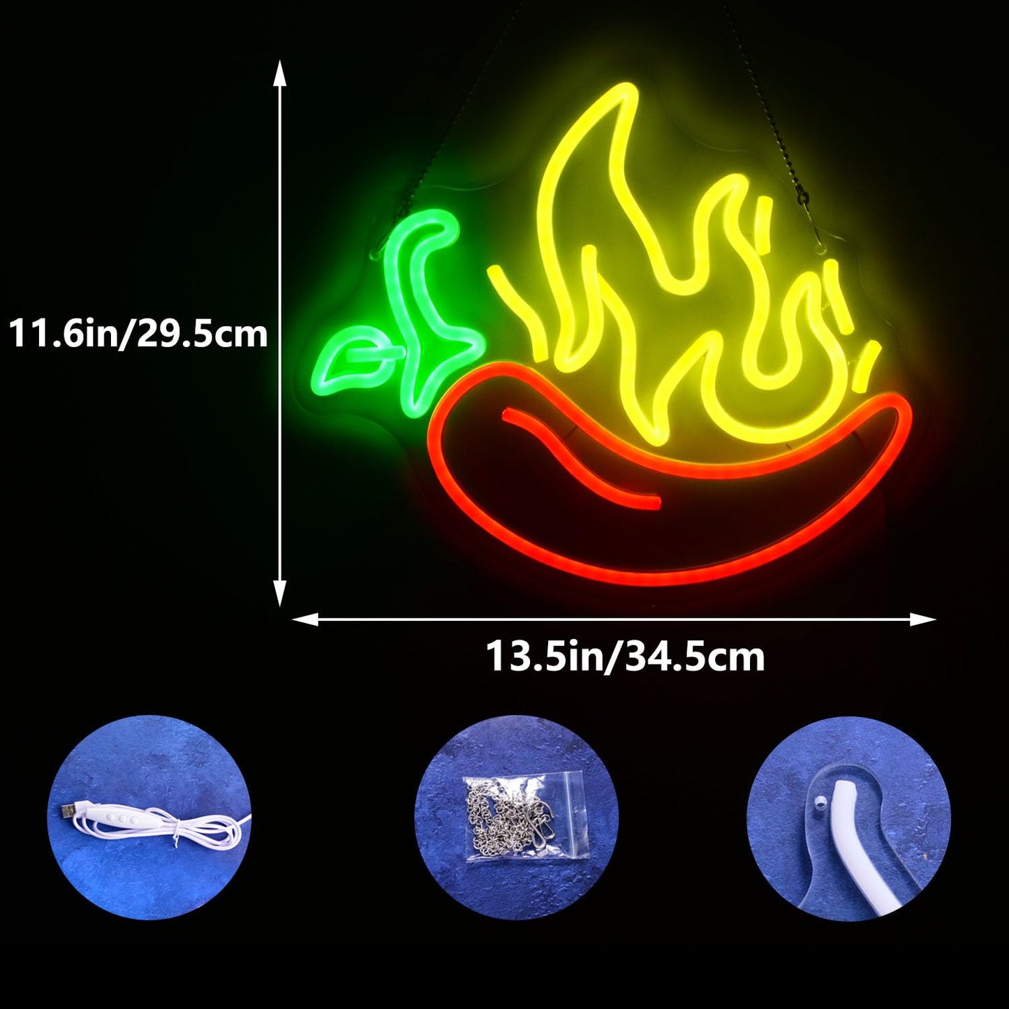 Flaming Hot Chili Peppers Neon Signs Red Yellow Foods for Mexican Spicy Restaurant Open LED Sign Chili Neon Lights Cook Off Decoration for BBQ Party Chili Contest Tasting Party Decor