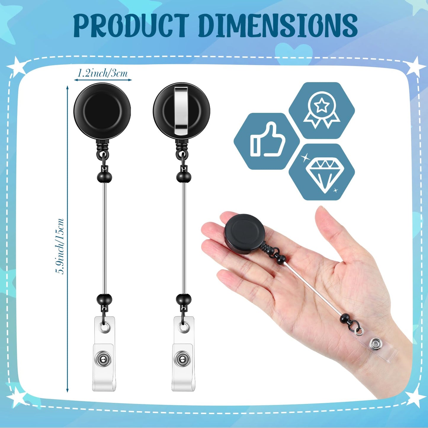 Sayglossy 24 Pcs Beadable Badge Reel Retractable Clips Holder for Beads Bulk Blank Bar ID Name Badge Reels with Belt Clip Beadable Jewelry DIY Gift for Nurse Teacher Office Supplies (Black)