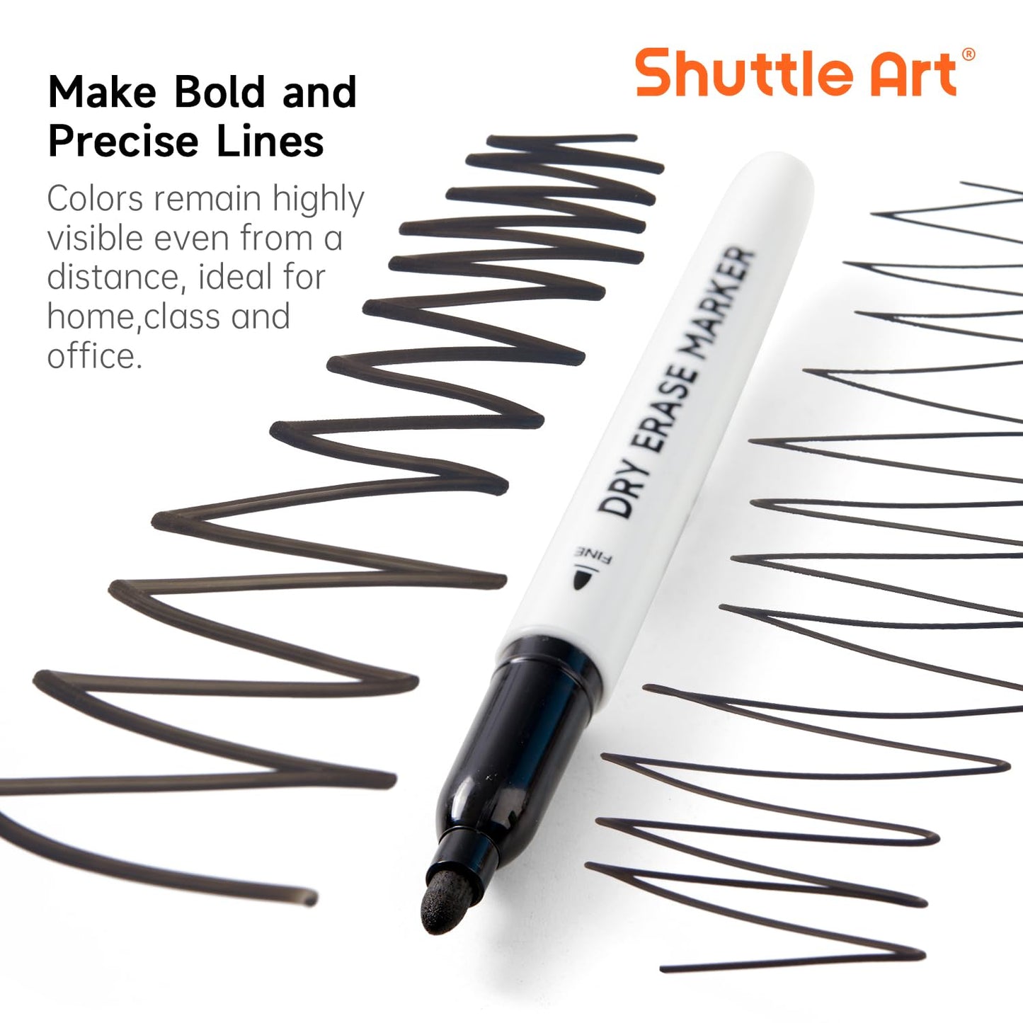 Shuttle Art Dry Erase Markers, 32 Pack Black Whiteboard Markers,Fine Tip Dry Erase Markers for Kids,Perfect for Writing on Whiteboards, Dry-Erase Boards,Mirror,Calender,School Office Supplies