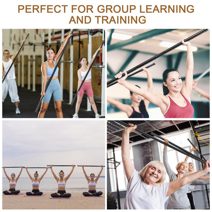 6 Set 5ft Yoga Stick Adjustable Stretching Sticks, Black Exercise Stick with Non-slip Rubber Ends, Posture Corrector Stretch Tool for Mobility Training, Workout, Balance Fitness (Per Set 5ft, Black)
