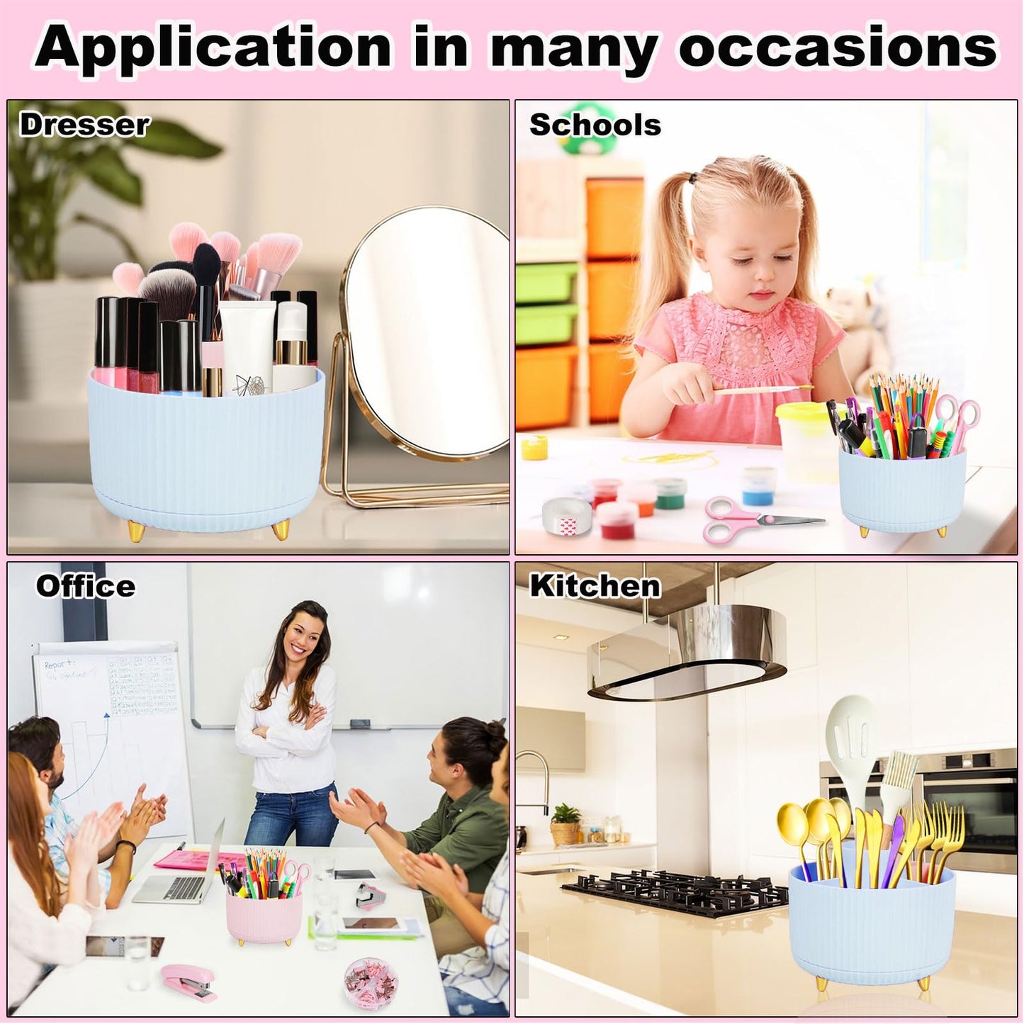 Gawsey Blue Desk Organizers and Accessories Set with 360-Degree Rotating Pen Holder, Tape Dispenser, Stapler, Staple Remover, 1000 Staples, Tape, Clips Set, Ruler, Scissor, Pen