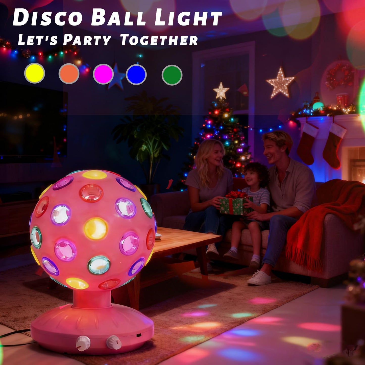 Spinning Disco Ball LED Night Light Projector 360° Rotary Speed/Brightness Adjustable Lamp for Parties, Lighting, Halloween, Christmas, Birthday, Holiday, Club, Bar (USB/Battery Operation) (Pink)