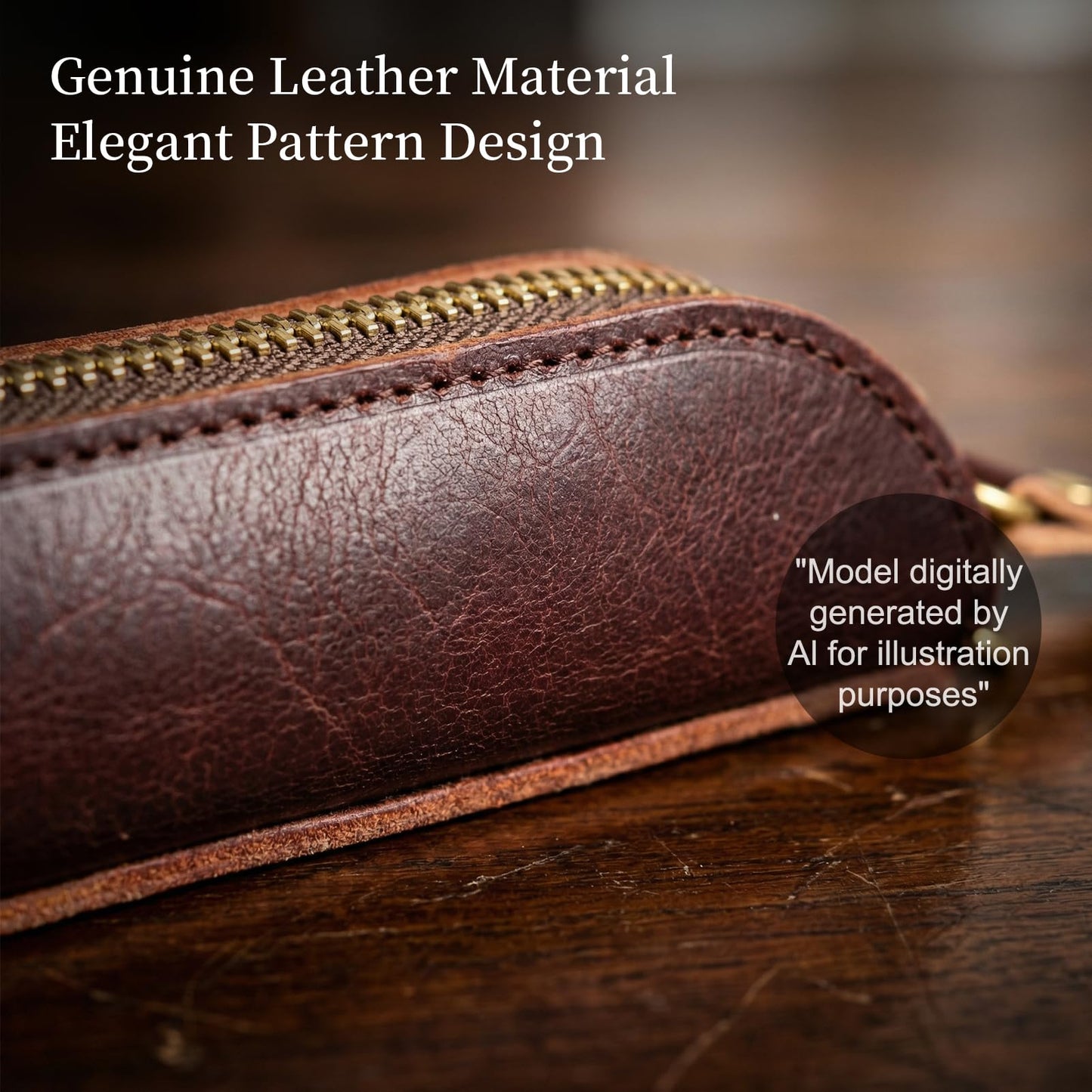 Gexmil Genuine Leather Pen Case, Full Grain Leather Mini Pencil Holder, Hand-made Stationery Bag for Work & Office, Vintage Style, Vegetable Tanned Leather