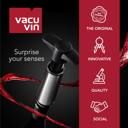 Vacu Vin Wine Saver Vacuum Stoppers – Set of 6 – Gray – Airtight Seal for Opened Bottles – Preserves Wine Freshness Up to 10 Days – Reusable & Dishwasher Safe – For Wine Saver Pump