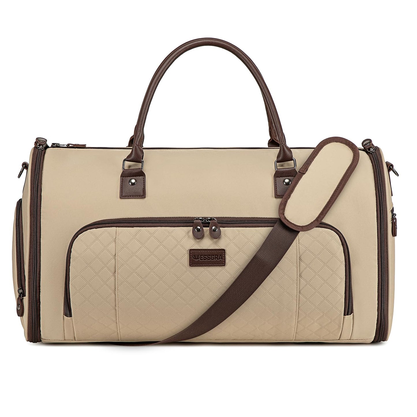 Vessgra 2 in 1 Duffle Bag, Carry On Duffle Bags for Women, 2 in 1 Suit Bag with Shoes Compartment 45L Garment Bag for Airplane Travel,Garment Bags with Shoulder Strap,(Khaki)