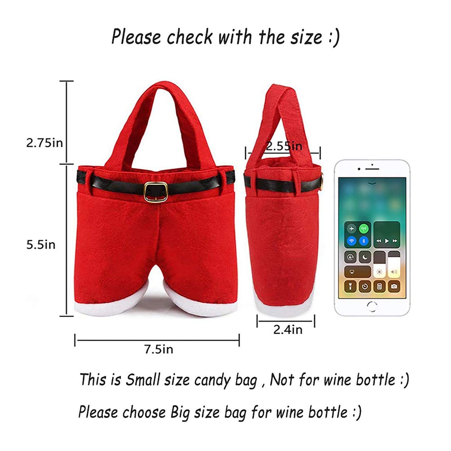 MSQ 6PCS Christmas Decorations Gift Bags Candy Bags Santa Pants Style Lovely Treat Bags for Wedding Holiday New Year Holiday