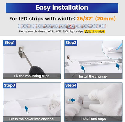Muzata 10Pack 3.3FT/1M Plus-Size Spotless V Shape LED Channel Silver Aluminum LED Diffuser Channel with Milky White Cover V101 WW 1M