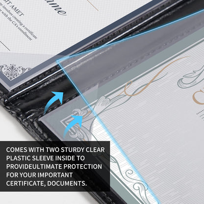 Diploma Cover 8.5 x 11 Certificate Holders for Letter-Sized Award Padded Menu Cover - Black Leather