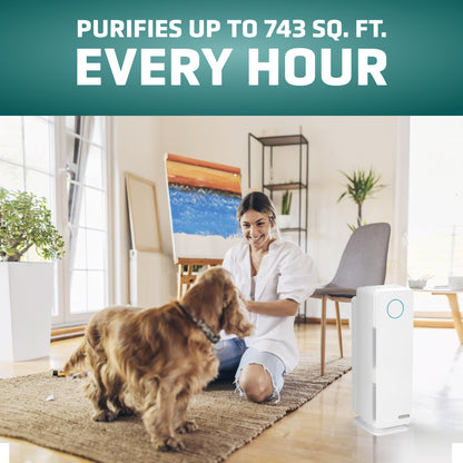 GermGuardian 5-In-1 HEPA Air Purifier for Home, Pet Air Purifier with HEPA Air Filter & UV-C Light, AC4300BPTCA, 743 Sq. Ft., 22'' Tower, Black