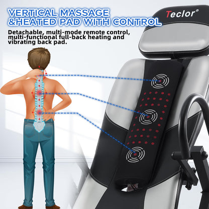 Teclor Inversion Table,Advanced Heat and Massage Function,Strength Training Inversion Table for Back Pain Relief,Heavy Duty Inversion Table 350 lbs Capacity with Wider and Thickened Backrest