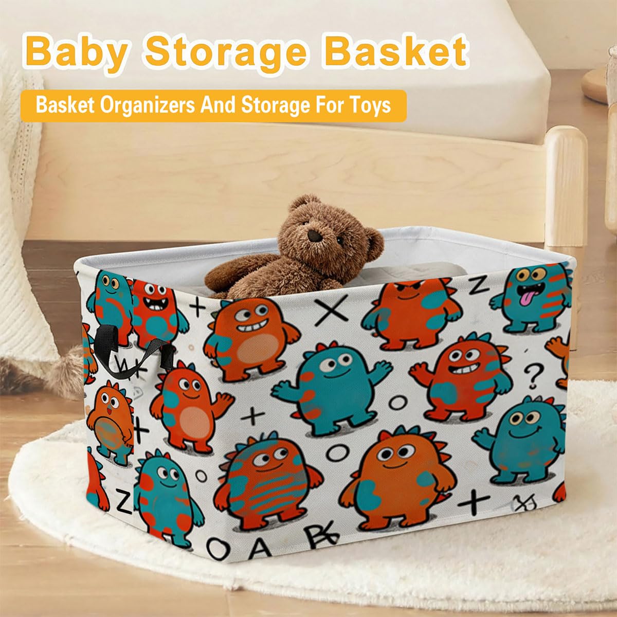 Cartoon Laundry Hamper with Handles,Large 56L Foldable Square Clothes Basket Multi‑Use Blanket Storage Bins for Organizing Books,Toys,Gifts,Room Decoration,Laundry Room,Dorm Nursery