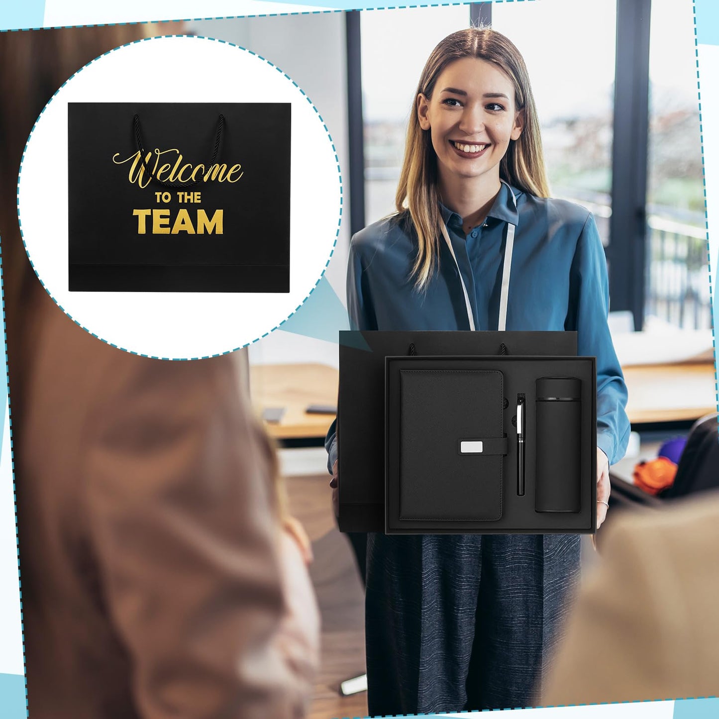 Thenshop Set of 5 New Employee Welcome to The Team Gift Sets Notebook Pen and Tumbler Welcome to The Team Box Employee Appreciation Gift Sets for New Worker Men Women Office(Black)