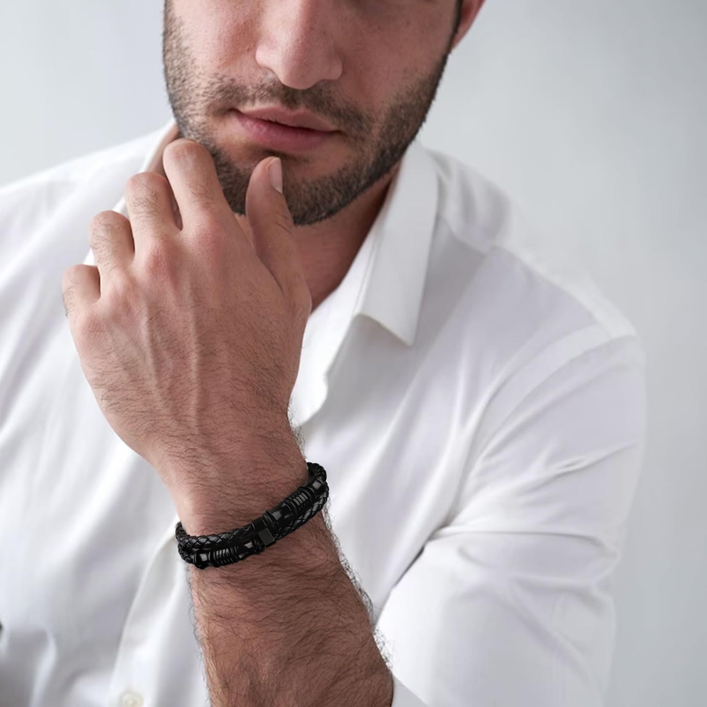JoycuFF Gifts for Son from Dad Mom Leather Bracelet Gifts for Men Birthday Gift for Son Bracelet from Mom Black Layered Bracelets Engraved I Love You Forever Braied Cuff Graduation Gift