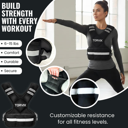 Adjustable Weighted Vest for Women and Men 6-15 lbs - Weight Vest for Walking, Weights for Workout Exercise Fitness Gym - Running Walking Training Vest with Reflective Strips & Pocket