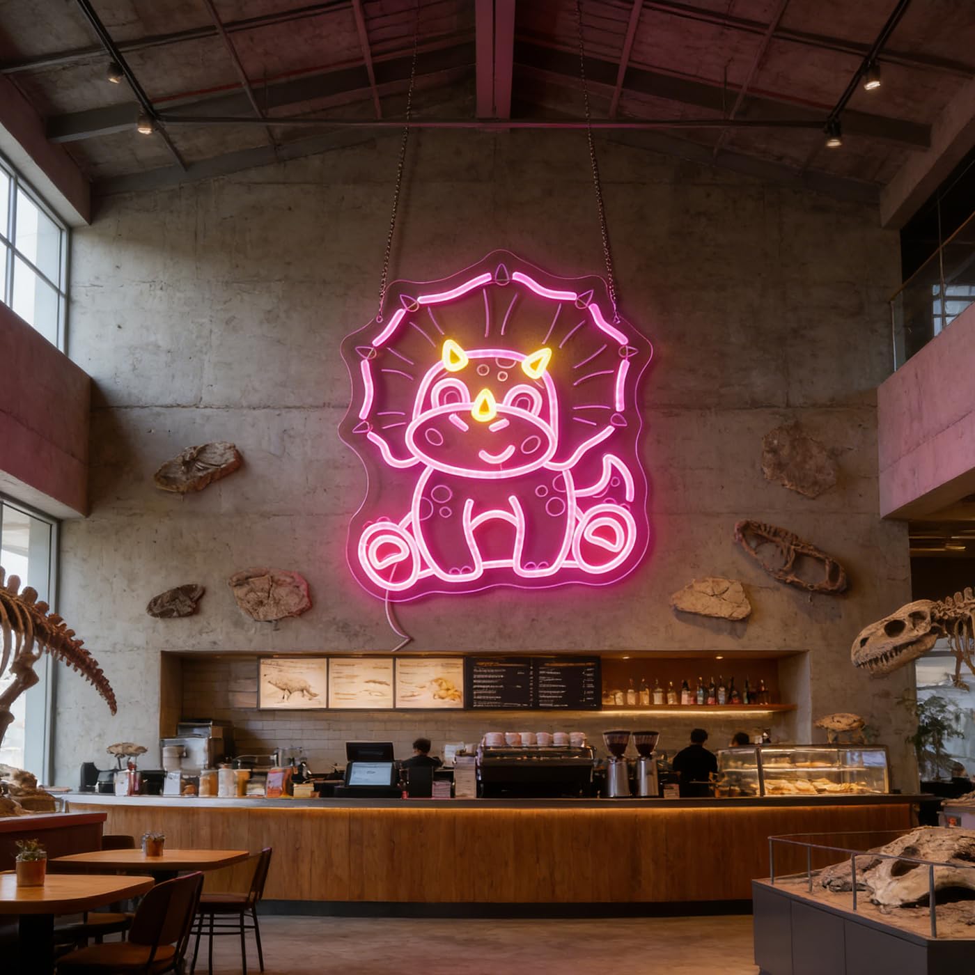 Nordstylee Cute Triceratops Dinosaur Neon Light - Pink Dimmable LED Wall Sign for Girls Room Decor, USB Powered with Hanging Kit, Bedroom Nursery Party Christmas Wall Art Gift for Dino Lovers