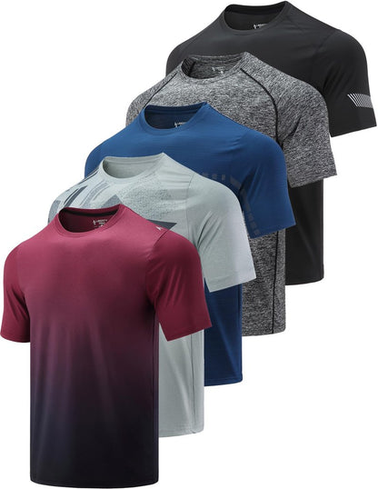 5 Pack Men’s Active Quick Dry Crew Neck T Shirts | Athletic Running Gym Workout Short Sleeve Tee Tops Bulk (Set 3, 3X-Large)