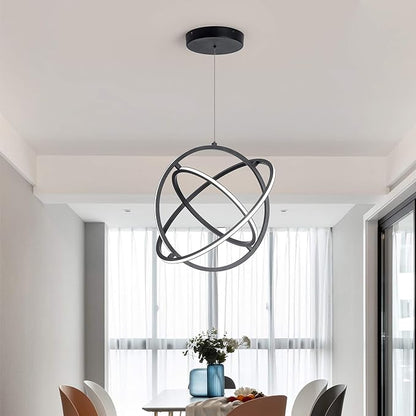 Modern LED Pendant Light Dimmable Creative Chendalier Adjustable Hanging Pendant Lighting Circle 3 Rings 6000K Cool Light Fixture for Dining Room Bedroom Kitchen Island Hall 80W (Black)