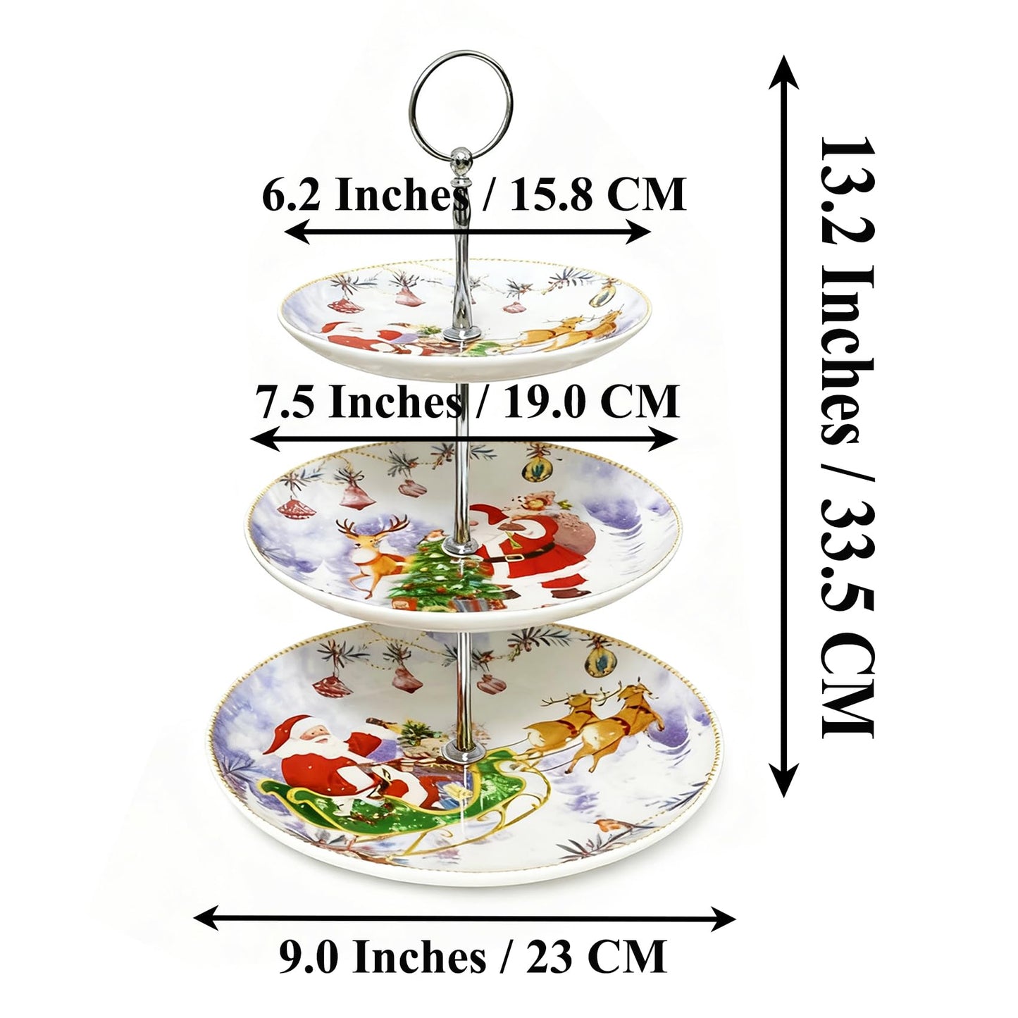 3-Tier Round Porcelain XMAS Cake Fruit Stand Plates with Gift Box, Cupcakes Serving Display Set, Christmas White Pastry Tray Towers Platter for Desserts Appetizer Candy Buffet for Wedding & Home Party