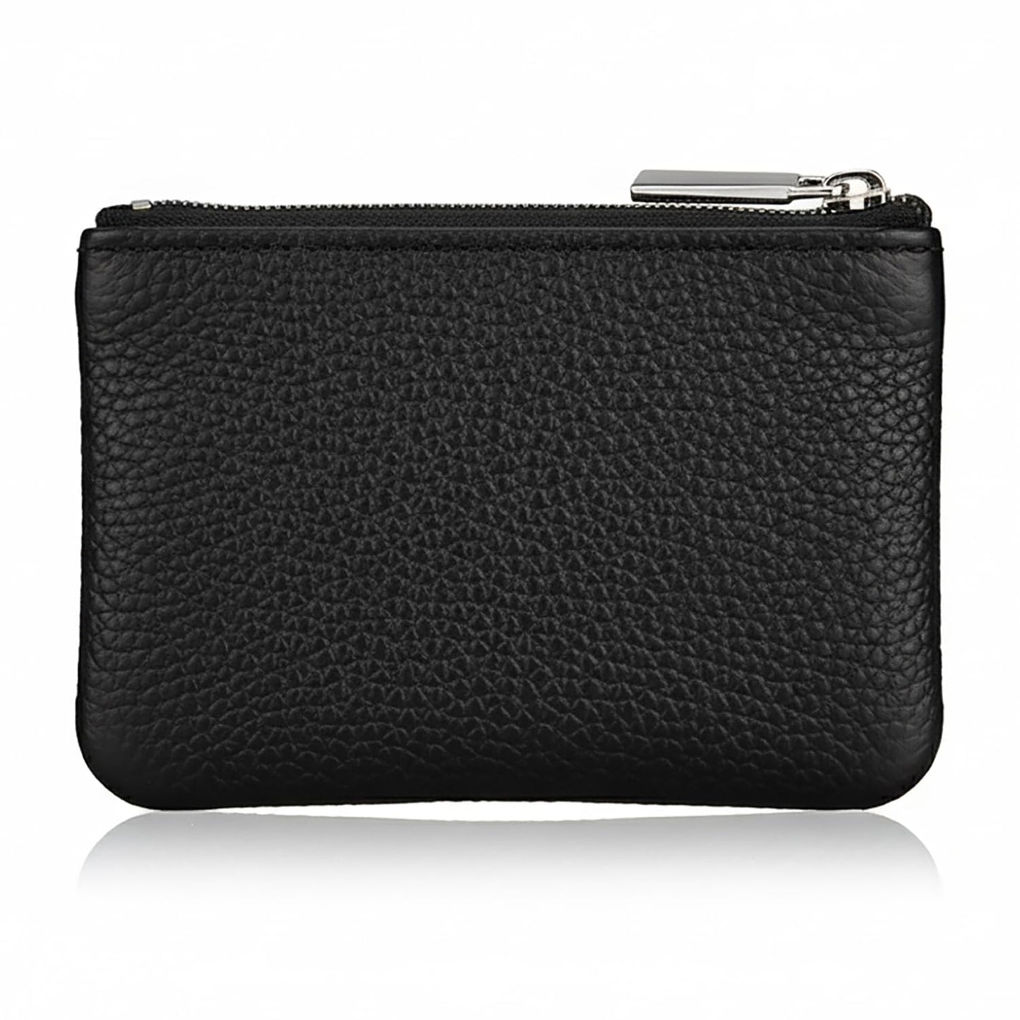 Hibate Black Small Mini Size Leather Coin Purse Change Pouch for Women Men Kids with Zip Key Ring