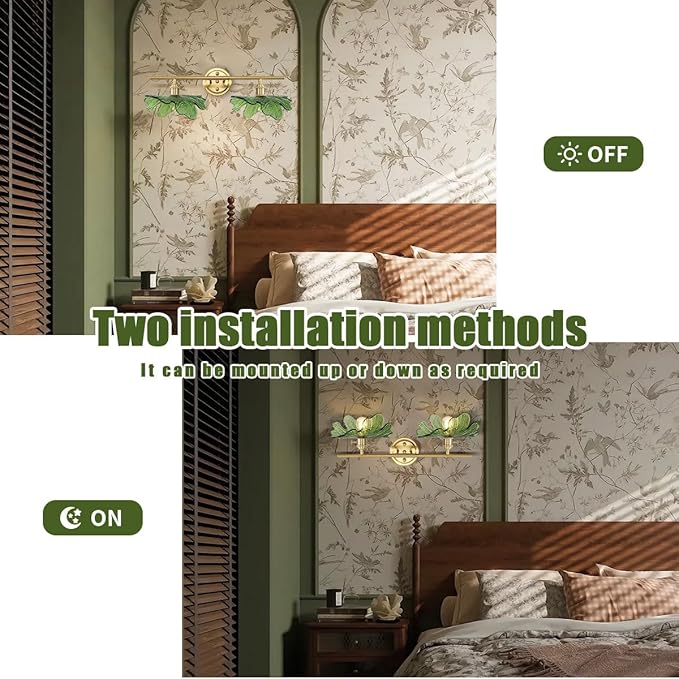 2 Light Bathroom Vanity Lights Over Mirror, Gold Wall sconces with Green Glass Shade Bathroom Sconce mid Century Wall Sconce Light Vintage Wall Lighting Fixture for Bedside Bedroom Doorway