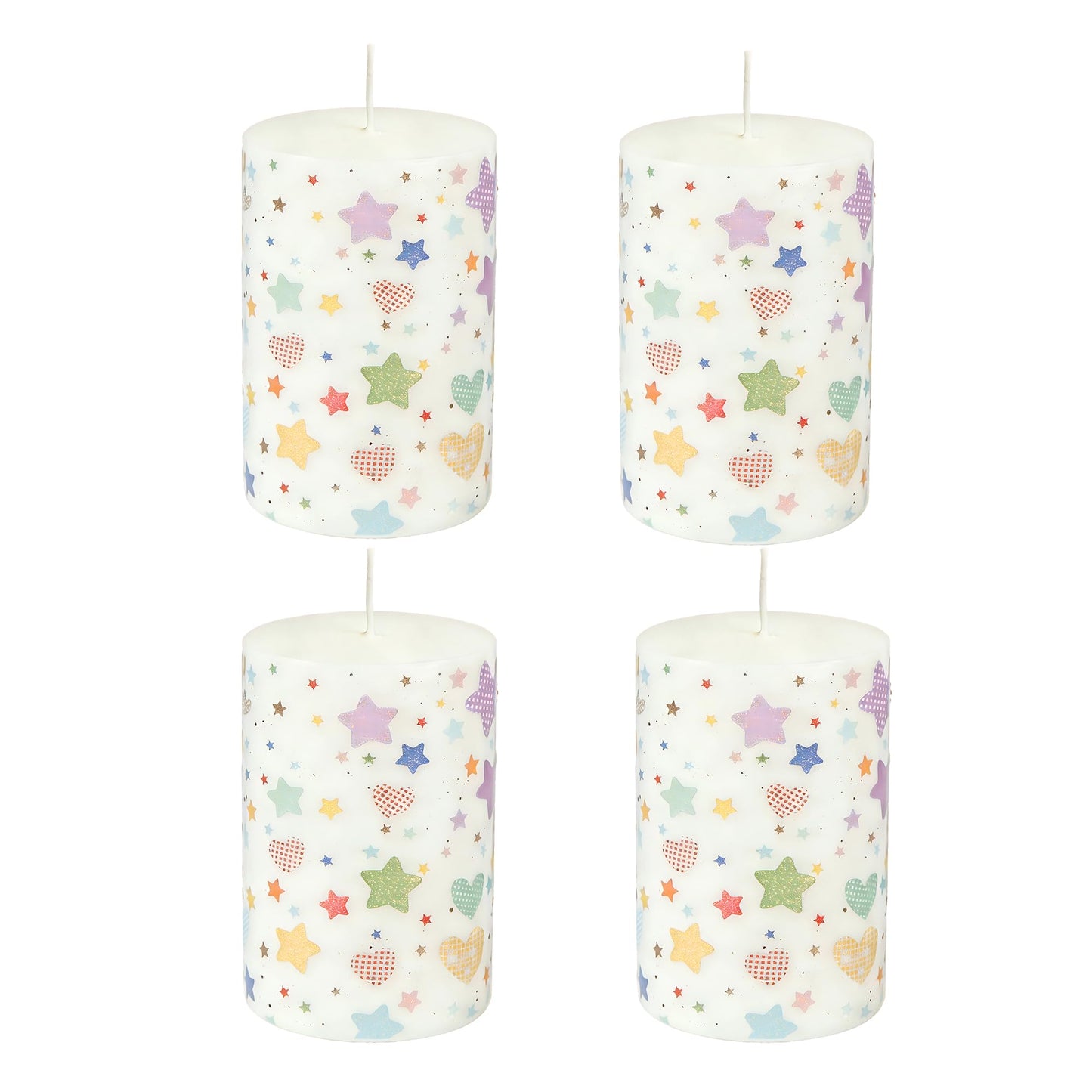 4 Pack Star Pillar Candles Dripless, Smokeless, Unscented Pillar Candles for Indoor Decor, Holiday Party, Birthday Dinner and Home Centerpiece