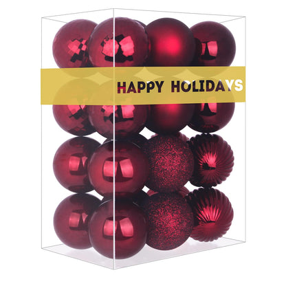 Maroon 2.5" Christmas Balls Christmas Tree Decoration Ornaments Shatterproof Hanging Balls for Birthday Halloween Holiday Wedding Decorations Set of 24pcs