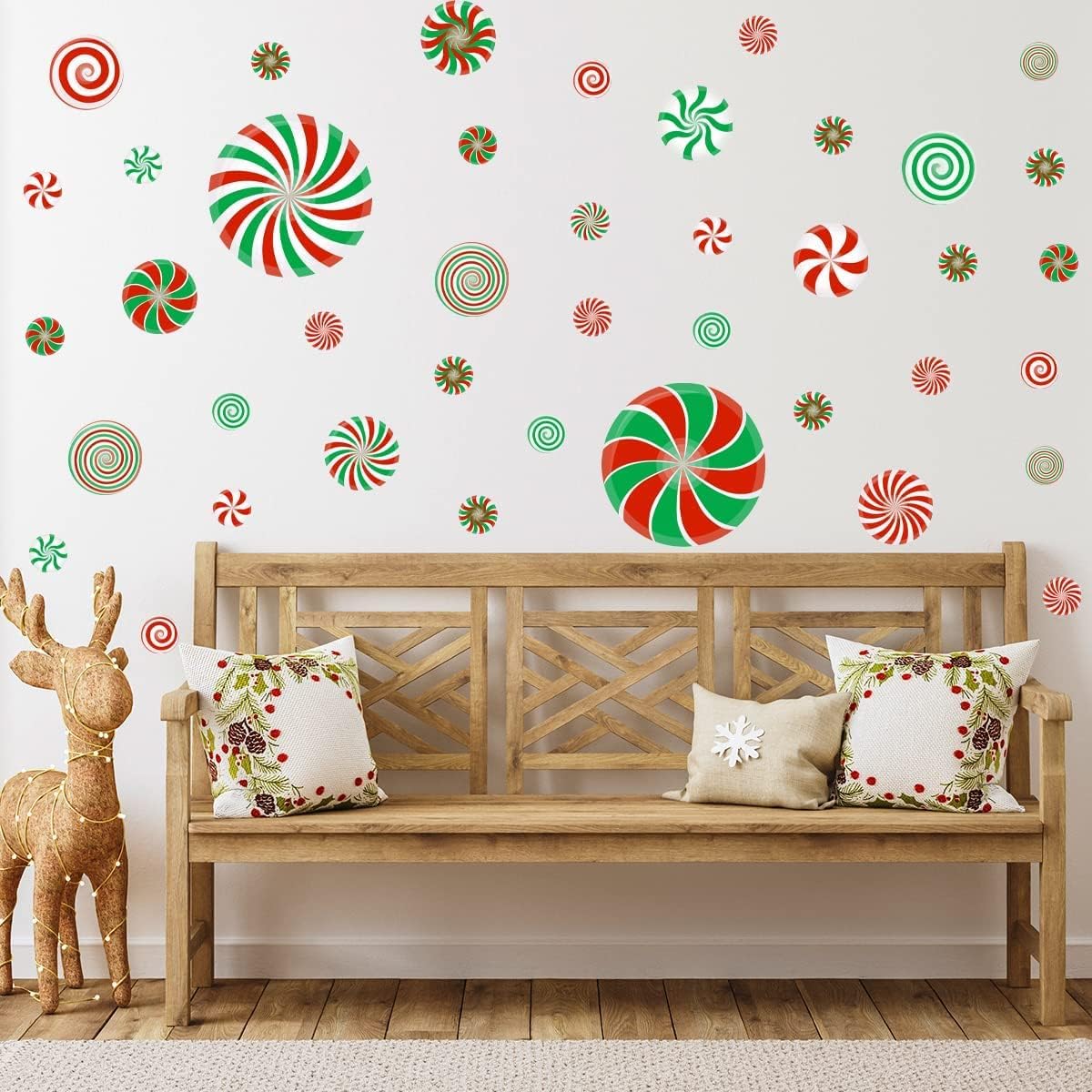 77 PCS Christmas Candy Wall Decals Decorations Christmas Wall Stickers Peppermint Candy Floor Decals for Xmas Candyland Party Decorations