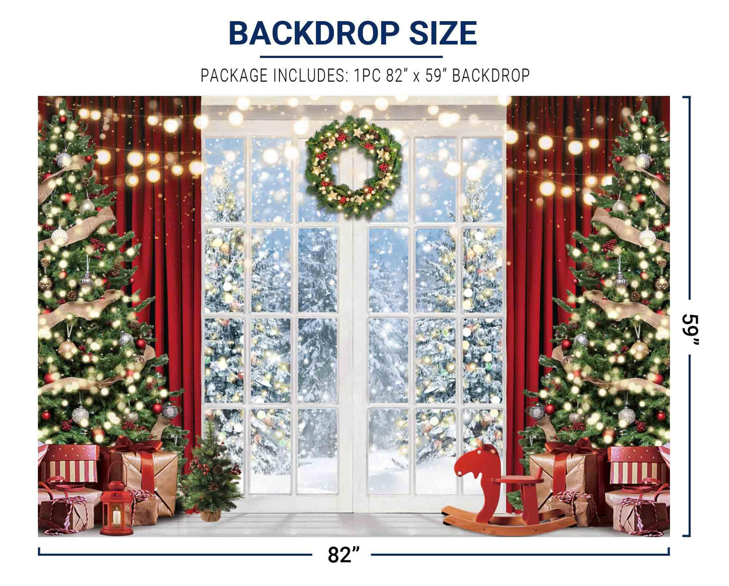Allenjoy 82" x 59" Christmas Window Backdrop for Photography Winter Merry Xmas Tree Background Snow Holiday Photobooth Portrait Party Banner Festival Photo Studio Props Supplies