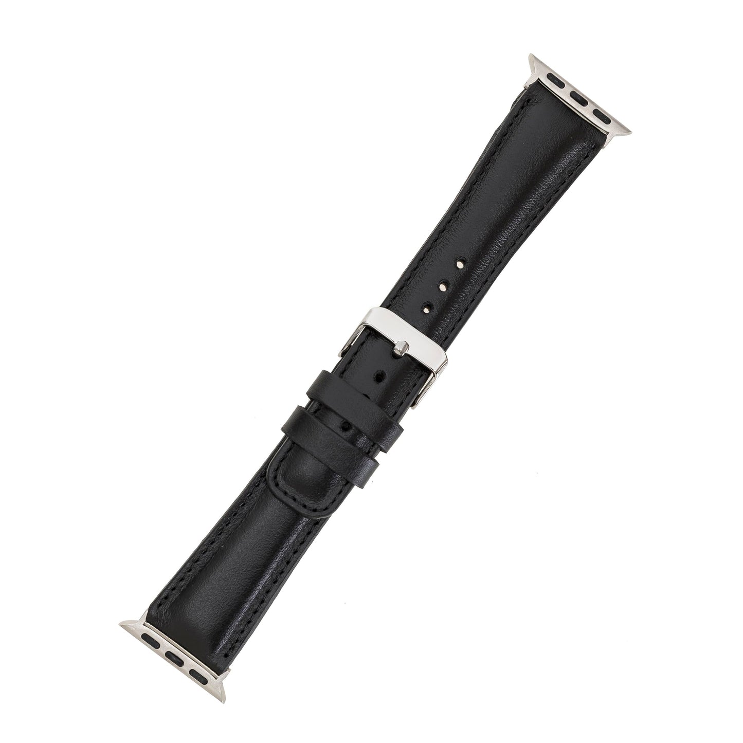 benvato Premium Handmade Leather Watch Band for Apple Watch SE 3 2 1 & Series 11 10 9 8 7 6 5 4 3 2 1 fits 42mm 41mm 40mm 38mm (Black w/Silver Connector&Clasp)