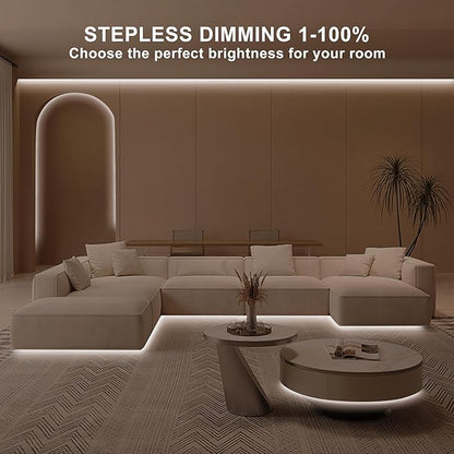 32.8ft COB Led Strip Light with Remote, 4000K Dimmable Bright Led COB Strip Light, White Continuous Led Strip Light for Mirror, Stair, Cabinet, Room