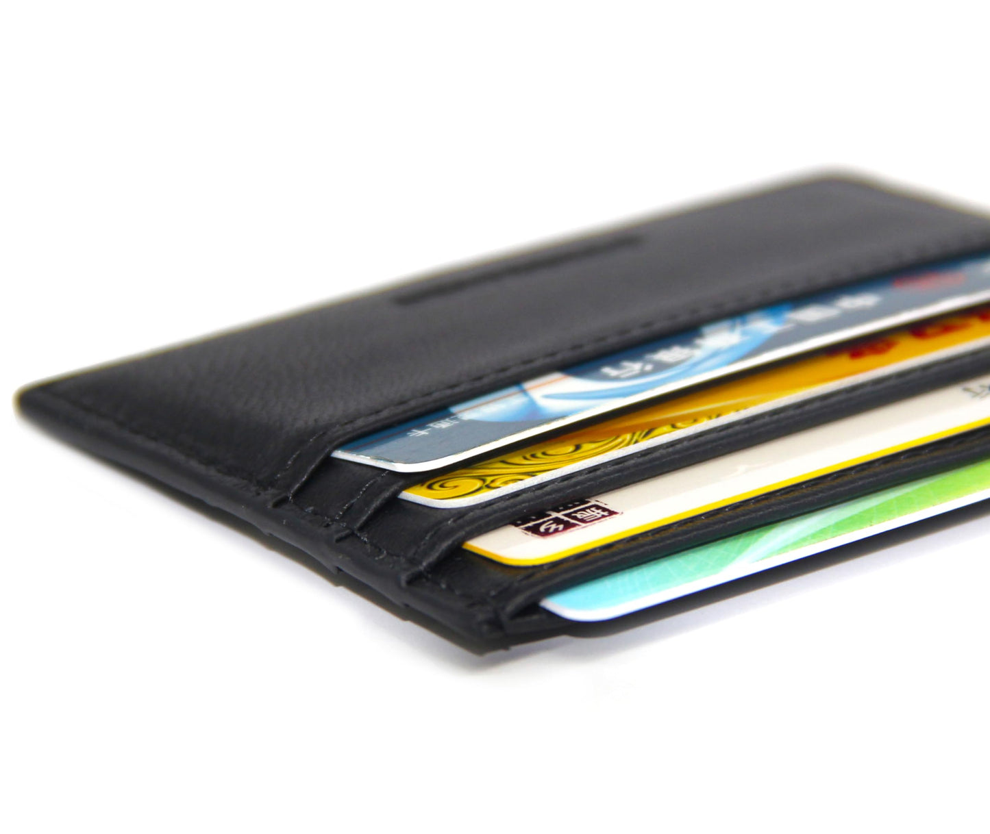 DORIS&JACKY Minimalist Leather Card Holder Wallet, Slim Lambskin Credit Card Case Card Protector, 6 Card Slots Thin Business Wallet for Men and Women(DS901-Black)