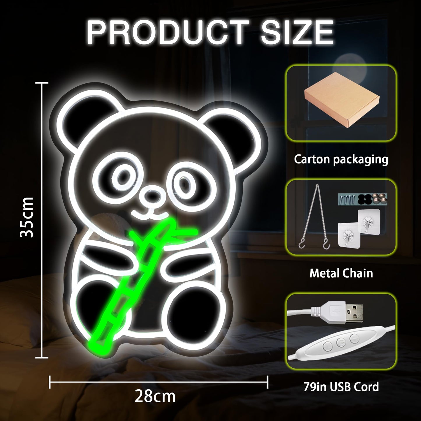 Panda Neon Sign, Cute Dimmable Led Neon Night Lights Up Animal Decor for Bedroom Living Room Man Cave Home Bar Wall Decoration, Birthday Party Christmas Kids Girls Boys Adults Gifts (Panda)