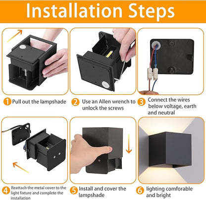 2 Pack LED Outdoor Wall Light Exterior/Interior,Modern Black Square Aluminum Up Down Light Outdoor Set,Variable Beam IP65 Waterproof Lights.15W 3-Color-Changeable Outside Exterior Lighting Fixtures.