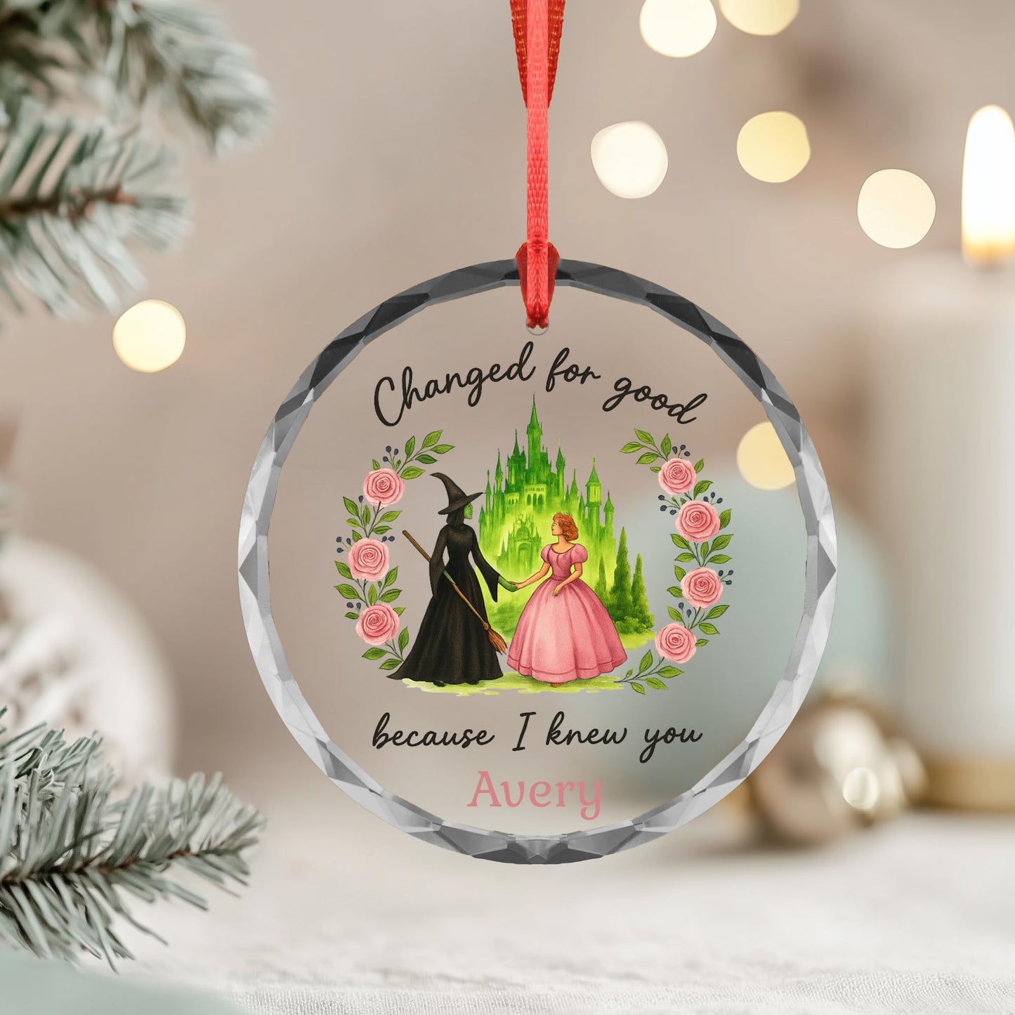 Wicked Ceramic and Glass Ornament, Broadway Musicals Ornament, Broadway Gifts for Fan, Wicked Christmas, Best Friends Merch, Xmas Teen Girl Gift (Glass, 1)