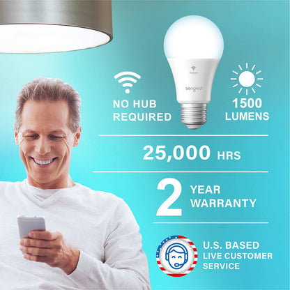 Sengled WiFi Light Bulb - Smart Bulbs That is Compatible with Google Assistant, A19 Daylight (5000K) - No Hub Required, 800LM 60W High CRI)60 Equivalent, 4 Count (Pack of 1)