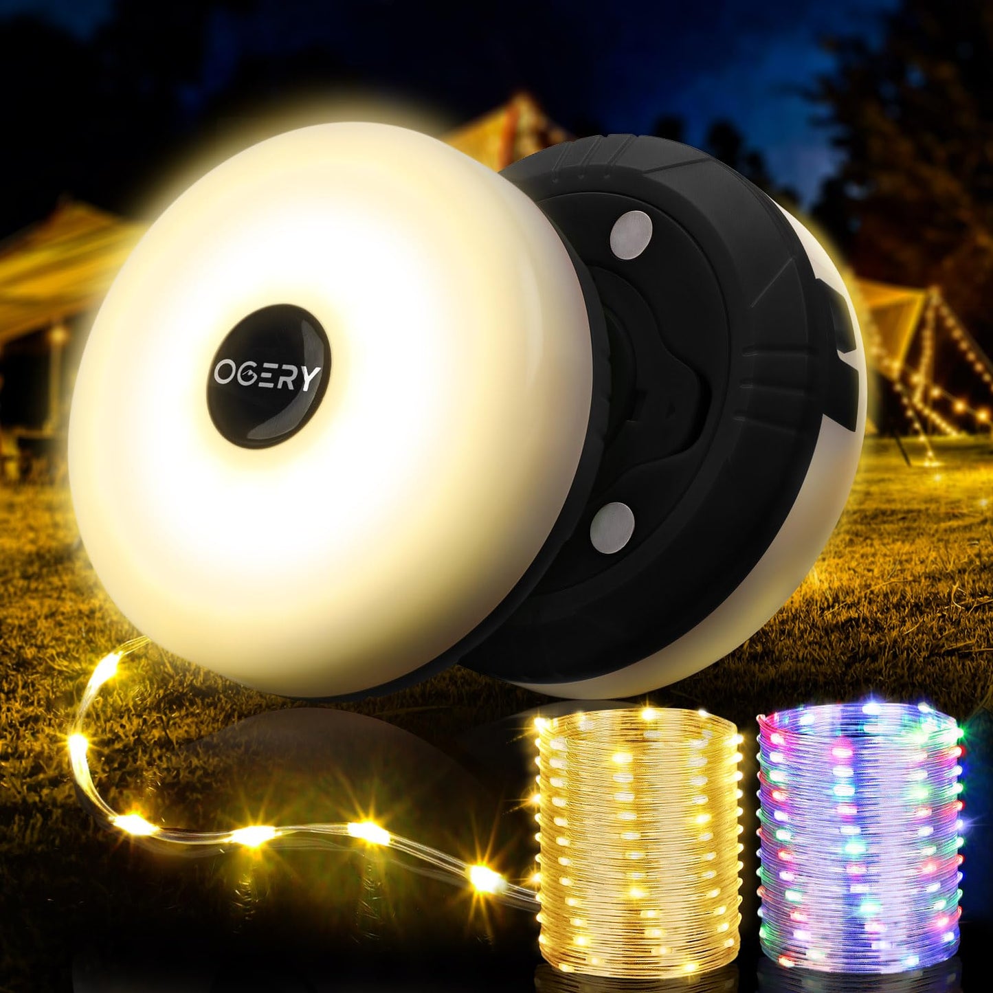 OGERY 2-Pack Camping String Lights, 32.8FT Rechargeable Christmas String Lights Outdoor/Indoor, 8 Modes 4-in-1 Quick Storage Fairy Lights Portable Lamp for Xmas Tree Decor Party Camping Essentials